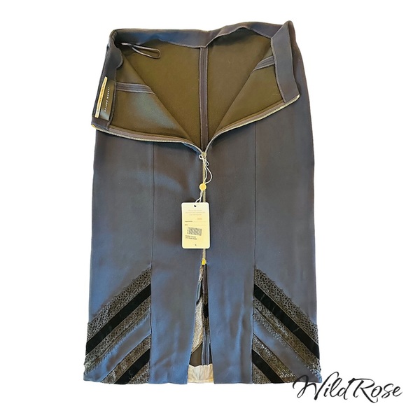 ROLAND MOURET NAVY BLUE BLACK LAC3 & VELVET PENCIL SKIRT SZ US 10 - Picture 12 of 17